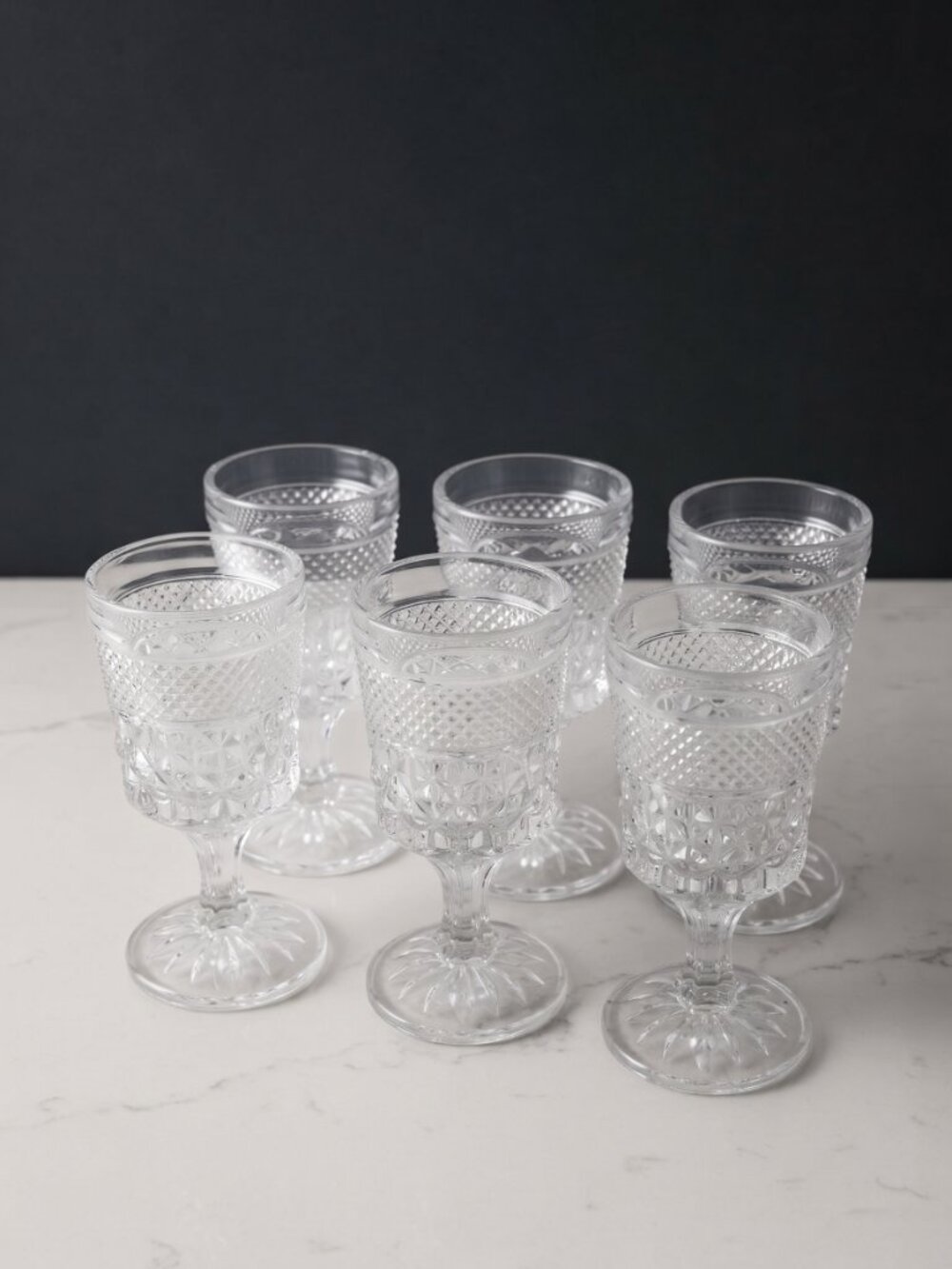 Anchor Hocking Wexford Wine Glasses Set of 6 Vintage Pressed Glass Goblets 5.75"